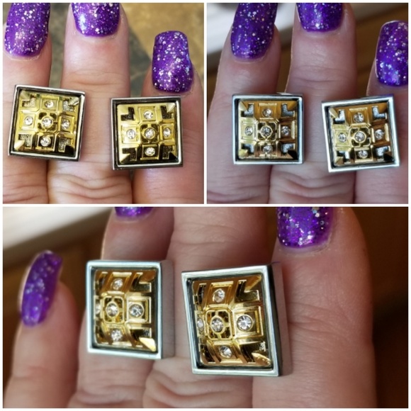 2-Tone White Sapphire Cufflinks .75" - Picture 2 of 4